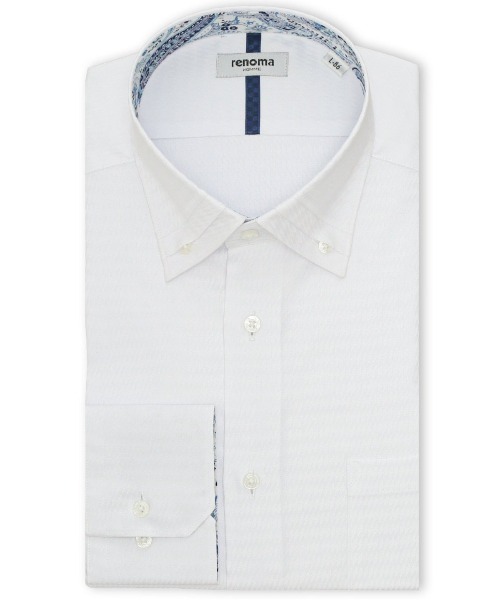 renoma HOMME(レノマオム)の「ワイシャツ メンズ イージーアイロン 綿混 3枚衿風 ボタンダウン 長袖 ビジネス ドレス NEWスタンダードフィット(ビジネスシャツ・メンズ・ホワイト・首回り43cm-裄丈82cm/首回り43cm-裄丈86cm/首回り39cm-裄丈80cm/首回り39cm-裄丈84cm/首回り41cm-裄丈82cm/首回り41cm-裄丈86cm/首回り37cm-裄丈80cm/首回り45cm-裄丈86cm)」の1枚目の写真