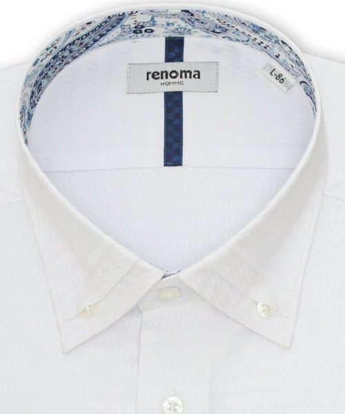 renoma HOMME(レノマオム)の「ワイシャツ メンズ イージーアイロン 綿混 3枚衿風 ボタンダウン 長袖 ビジネス ドレス NEWスタンダードフィット(ビジネスシャツ・メンズ・ホワイト・首回り43cm-裄丈82cm/首回り43cm-裄丈86cm/首回り39cm-裄丈80cm/首回り39cm-裄丈84cm/首回り41cm-裄丈82cm/首回り41cm-裄丈86cm/首回り37cm-裄丈80cm/首回り45cm-裄丈86cm)」の8枚目の写真