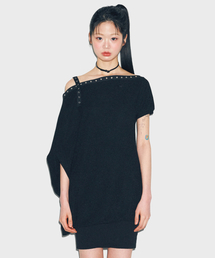NILLRING（ニルリン）の「D07.00 Unbalanced boat neck short-sleeved Dress _ Black（ワンピース）」