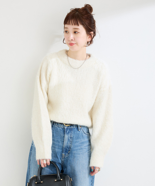 新品タグ付き　半額以下　CFCL 白ニット セール】手洗い可 / インターシャニットプルオーバー（ニット/セーター