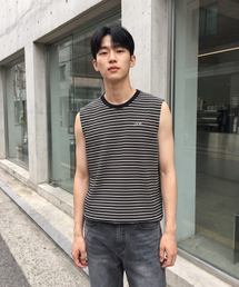 STRIPE WAFFLE SLEEVELESS TOP (BLACK)