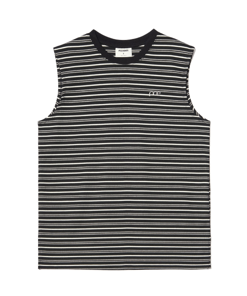 PIECEMAKER(ピースメーカー)の「STRIPE WAFFLE SLEEVELESS TOP (BLACK)(Tシャツ/カットソー・レディース・その他・M)」の2枚目の写真