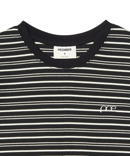 PIECEMAKER(ピースメーカー)の「STRIPE WAFFLE SLEEVELESS TOP (BLACK)(Tシャツ/カットソー・レディース・その他・M)」の4枚目の写真