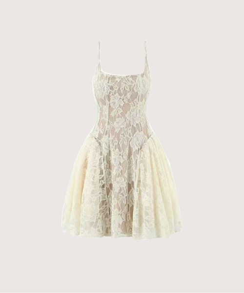 LA POMME petit(ラポミ・プチ)の「Texture Lace Waisted Cami Dress(ワンピース・レディース・アイボリー/ブラック・MEDIUM/SMALL/LARGE)」の1枚目の写真