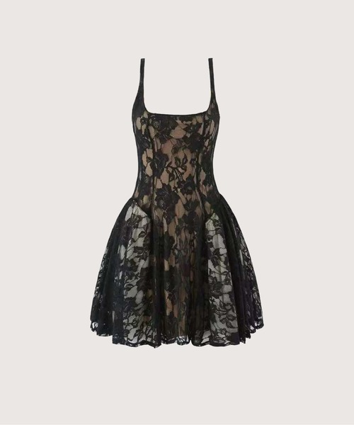 LA POMME petit(ラポミ・プチ)の「Texture Lace Waisted Cami Dress(ワンピース・レディース・アイボリー/ブラック・MEDIUM/SMALL/LARGE)」の2枚目の写真