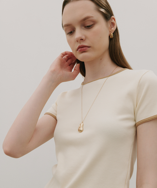 320SHOWROOM(320ショールーム)の「Ribbed Color-Blocked Short Sleeve T Cream(Tシャツ/カットソー・レディース・その他・ONE SIZE)」の1枚目の写真