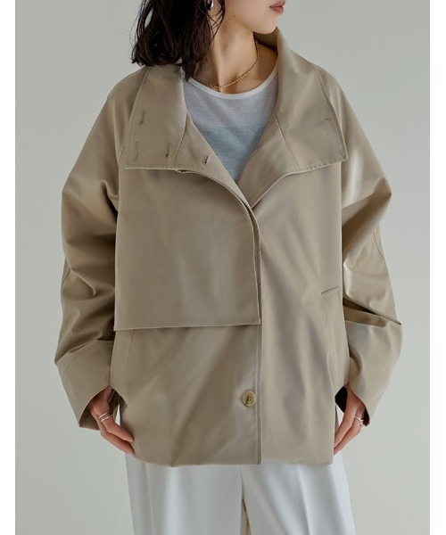 Re:EDIT（リエディ）の「[2026S/S COLLECTION]スタンドカラーミドル丈トレンチコート（トレンチコート・レディース・ブラック/アイボリー/カーキ/ベージュ・MEDIUM/LARGE）」の15枚目の写真