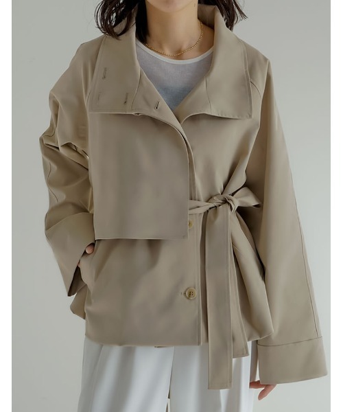 Re:EDIT（リエディ）の「[2026S/S COLLECTION]スタンドカラーミドル丈トレンチコート（トレンチコート・レディース・ブラック/アイボリー/カーキ/ベージュ・MEDIUM/LARGE）」の17枚目の写真