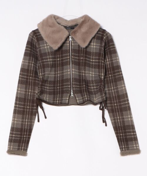 EMODA（エモダ）の「STRING RIBBON ZIP SHIRT TOP（ニット/セーター・レディース・ブラック/カーキ・FREE）」の2枚目の写真