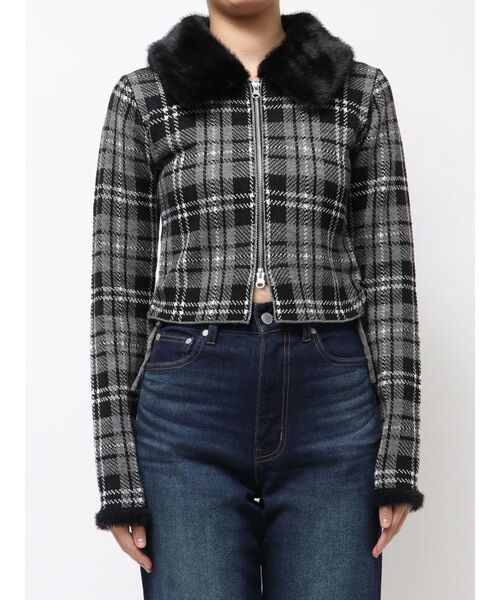 EMODA（エモダ）の「STRING RIBBON ZIP SHIRT TOP（ニット/セーター・レディース・ブラック/カーキ・FREE）」の9枚目の写真
