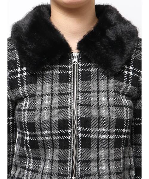 EMODA（エモダ）の「STRING RIBBON ZIP SHIRT TOP（ニット/セーター・レディース・ブラック/カーキ・FREE）」の6枚目の写真