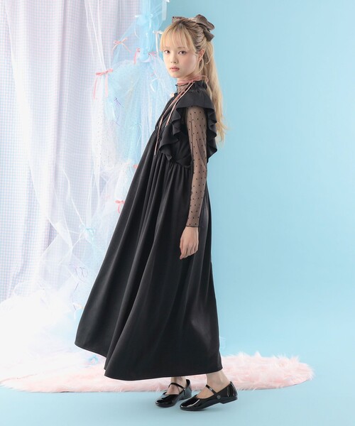 CAROLINA GLASER（カロリナ グレイサー）の「フリルスリーブ Vネック ロングワンピース（ワンピース・レディース・ドット/ブラック・M/S）」の5枚目の写真