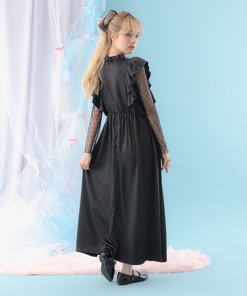 CAROLINA GLASER（カロリナ グレイサー）の「フリルスリーブ Vネック ロングワンピース（ワンピース・レディース・ドット/ブラック・M/S）」の7枚目の写真