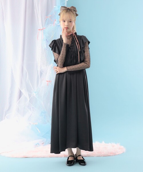 CAROLINA GLASER（カロリナ グレイサー）の「フリルスリーブ Vネック ロングワンピース（ワンピース・レディース・ドット/ブラック・M/S）」の8枚目の写真