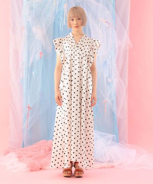 CAROLINA GLASER（カロリナ グレイサー）の「フリルスリーブ Vネック ロングワンピース（ワンピース・レディース・ドット/ブラック・M/S）」の16枚目の写真