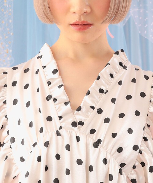 CAROLINA GLASER（カロリナ グレイサー）の「フリルスリーブ Vネック ロングワンピース（ワンピース・レディース・ドット/ブラック・M/S）」の20枚目の写真