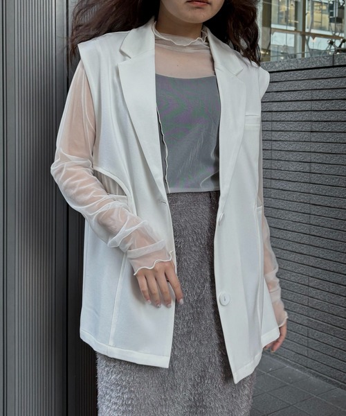 【&ｇ'aime 】シアー切替ベスト　Sheer Panel Vest