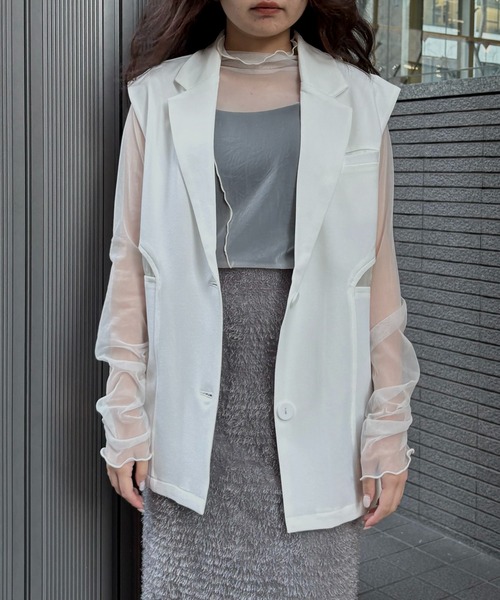 &g'aime(アンジェム)の「【&g'aime 】シアー切替ベスト Sheer Panel Vest(ベスト・レディース・アイボリー/ブラック・FREE)」の5枚目の写真