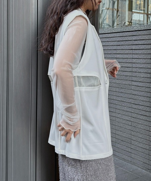 &g'aime(アンジェム)の「【&g'aime 】シアー切替ベスト Sheer Panel Vest(ベスト・レディース・アイボリー/ブラック・FREE)」の6枚目の写真