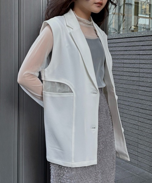 &g'aime(アンジェム)の「【&g'aime 】シアー切替ベスト Sheer Panel Vest(ベスト・レディース・アイボリー/ブラック・FREE)」の7枚目の写真