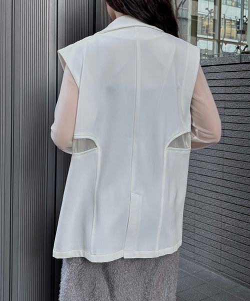 &g'aime(アンジェム)の「【&g'aime 】シアー切替ベスト Sheer Panel Vest(ベスト・レディース・アイボリー/ブラック・FREE)」の8枚目の写真