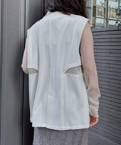&g'aime(アンジェム)の「【&g'aime 】シアー切替ベスト Sheer Panel Vest(ベスト・レディース・アイボリー/ブラック・FREE)」の9枚目の写真