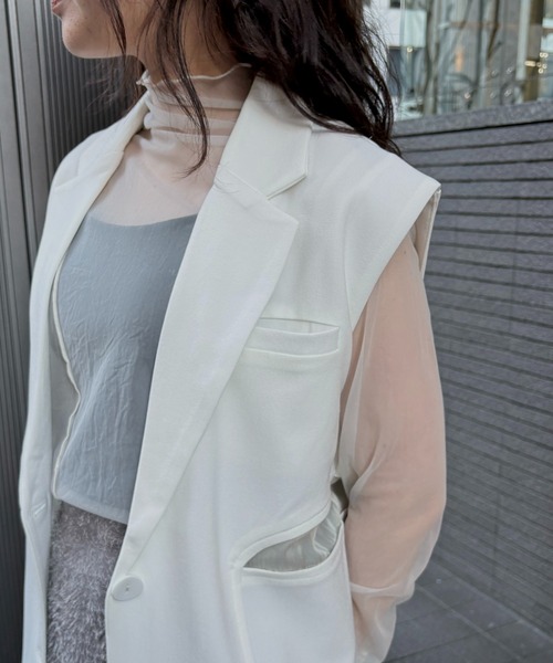 &g'aime(アンジェム)の「【&g'aime 】シアー切替ベスト Sheer Panel Vest(ベスト・レディース・アイボリー/ブラック・FREE)」の10枚目の写真