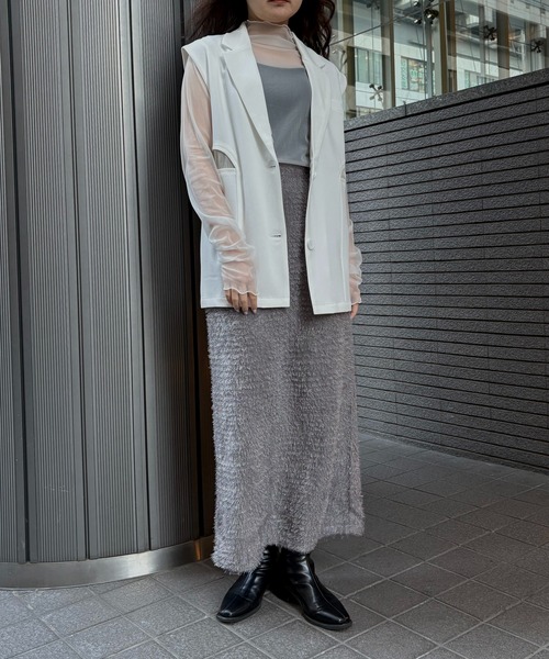 &g'aime(アンジェム)の「【&g'aime 】シアー切替ベスト Sheer Panel Vest(ベスト・レディース・アイボリー/ブラック・FREE)」の11枚目の写真