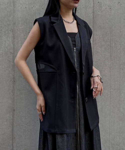 &g'aime(アンジェム)の「【&g'aime 】シアー切替ベスト Sheer Panel Vest(ベスト・レディース・アイボリー/ブラック・FREE)」の14枚目の写真