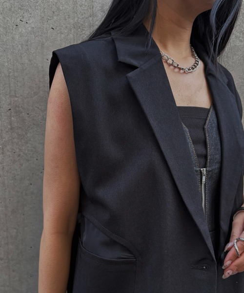 &g'aime(アンジェム)の「【&g'aime 】シアー切替ベスト Sheer Panel Vest(ベスト・レディース・アイボリー/ブラック・FREE)」の21枚目の写真