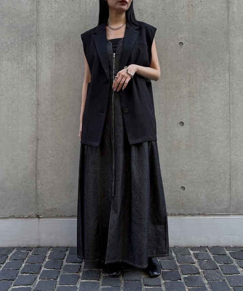 &g'aime(アンジェム)の「【&g'aime 】シアー切替ベスト Sheer Panel Vest(ベスト・レディース・アイボリー/ブラック・FREE)」の22枚目の写真