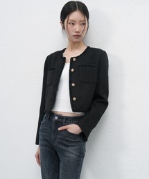 GENERAL IDEA | 【GENERAL IDEA】クロップツイードジャケット / trimming crop tweed jacket(ノーカラージャケット)