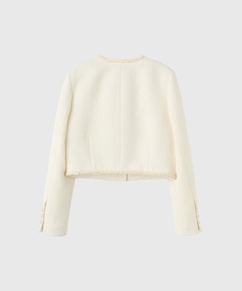 GENERAL IDEA（ジェネラルアイデア）の「【GENERAL IDEA】クロップツイードジャケット / trimming crop tweed jacket（ノーカラージャケット・レディース・ブラック/ホワイト・S/L/M）」の9枚目の写真