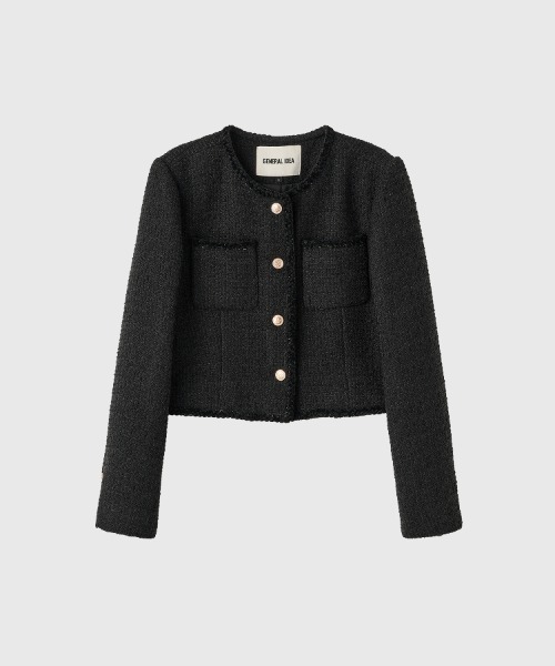 GENERAL IDEA（ジェネラルアイデア）の「【GENERAL IDEA】クロップツイードジャケット / trimming crop tweed jacket（ノーカラージャケット・レディース・ブラック/ホワイト・S/L/M）」の15枚目の写真