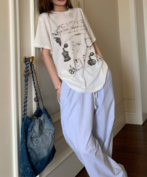 c.u.l（シーユーエル）の「パフューム イラストプリント Tシャツ カットソー culw891（Tシャツ/カットソー・レディース・ホワイト/ブラック・FREE）」の7枚目の写真