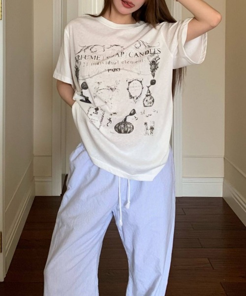 c.u.l（シーユーエル）の「パフューム イラストプリント Tシャツ カットソー culw891（Tシャツ/カットソー・レディース・ホワイト/ブラック・FREE）」の8枚目の写真