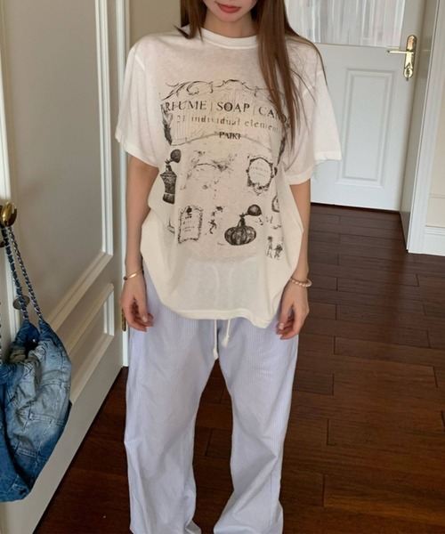 c.u.l（シーユーエル）の「パフューム イラストプリント Tシャツ カットソー culw891（Tシャツ/カットソー・レディース・ホワイト/ブラック・FREE）」の11枚目の写真