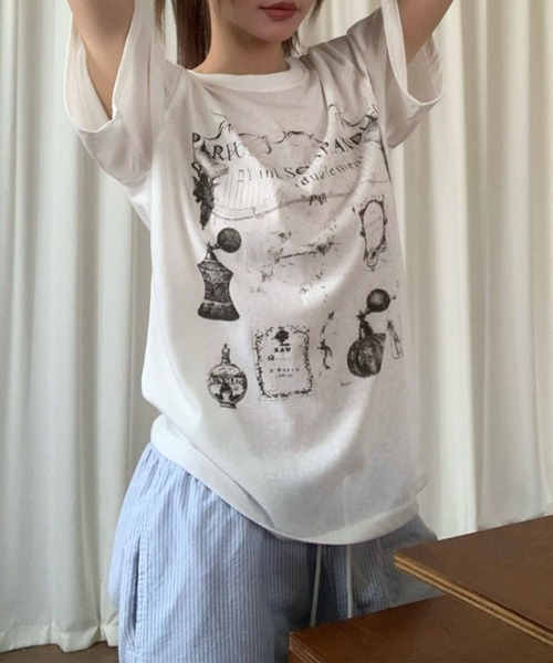 c.u.l（シーユーエル）の「パフューム イラストプリント Tシャツ カットソー culw891（Tシャツ/カットソー・レディース・ホワイト/ブラック・FREE）」の12枚目の写真
