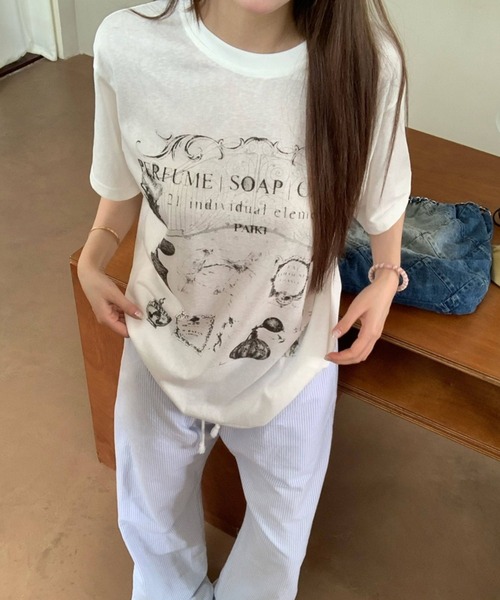 c.u.l（シーユーエル）の「パフューム イラストプリント Tシャツ カットソー culw891（Tシャツ/カットソー・レディース・ホワイト/ブラック・FREE）」の14枚目の写真