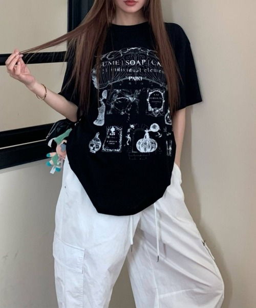 c.u.l（シーユーエル）の「パフューム イラストプリント Tシャツ カットソー culw891（Tシャツ/カットソー・レディース・ホワイト/ブラック・FREE）」の19枚目の写真