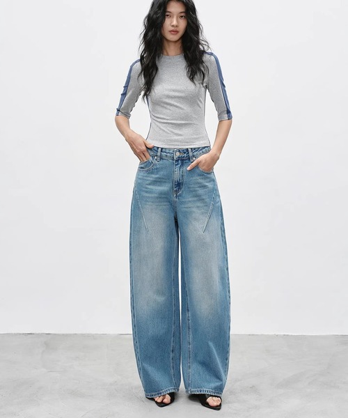 EIGHTHMONTH（エイスマンス）の「スラントシーム ワイドデニムパンツ EM26s054【EIGHTHMONTH】（デニムパンツ・レディース・ブルー・S/M/L）」の9枚目の写真