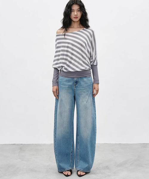 EIGHTHMONTH（エイスマンス）の「スラントシーム ワイドデニムパンツ EM26s054【EIGHTHMONTH】（デニムパンツ・レディース・ブルー・S/M/L）」の12枚目の写真
