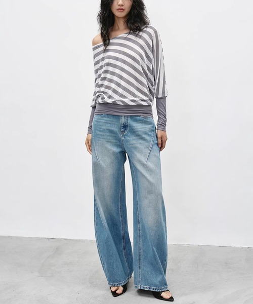 EIGHTHMONTH（エイスマンス）の「スラントシーム ワイドデニムパンツ EM26s054【EIGHTHMONTH】（デニムパンツ・レディース・ブルー・S/M/L）」の14枚目の写真
