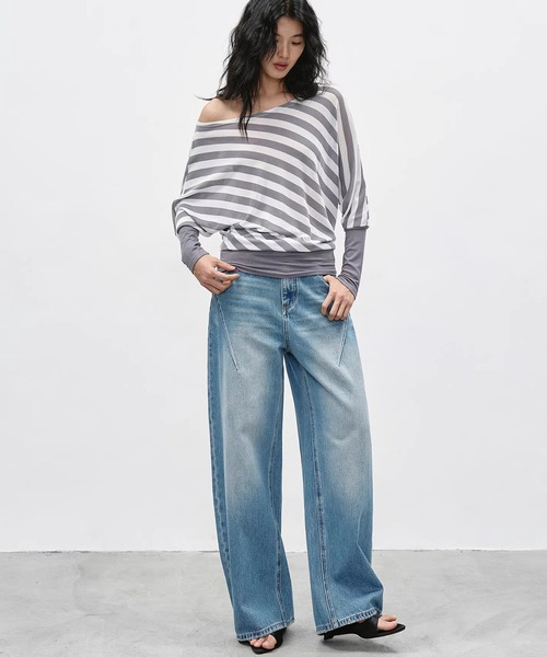 EIGHTHMONTH（エイスマンス）の「スラントシーム ワイドデニムパンツ EM26s054【EIGHTHMONTH】（デニムパンツ・レディース・ブルー・S/M/L）」の16枚目の写真