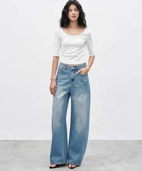 EIGHTHMONTH（エイスマンス）の「スラントシーム ワイドデニムパンツ EM26s054【EIGHTHMONTH】（デニムパンツ・レディース・ブルー・S/M/L）」の20枚目の写真