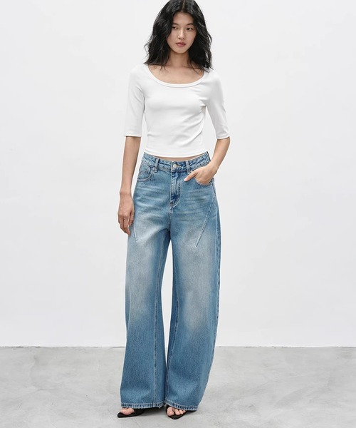 EIGHTHMONTH（エイスマンス）の「スラントシーム ワイドデニムパンツ EM26s054【EIGHTHMONTH】（デニムパンツ・レディース・ブルー・S/M/L）」の21枚目の写真