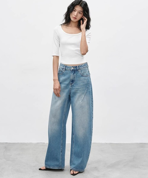 EIGHTHMONTH（エイスマンス）の「スラントシーム ワイドデニムパンツ EM26s054【EIGHTHMONTH】（デニムパンツ・レディース・ブルー・S/M/L）」の22枚目の写真