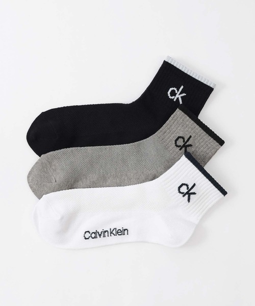 Calvin Klein(カルバン・クライン)の「【3足セット】Calvin Klein メンズ レディース 抗菌防臭 甲メッシュ TOPライン ショートソックス 2572504(ソックス/靴下・メンズ・その他1/ブラック・L/M/S)」の1枚目の写真