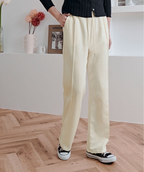 kirakiraShop(キラキラショップ)の「リラックス感と美シルエットを両立した ウエスト ドロスト イージー ワイドパンツ(スウェットパンツ・レディース・オフホワイト/杢グレー/ブラック・FREE)」の2枚目の写真