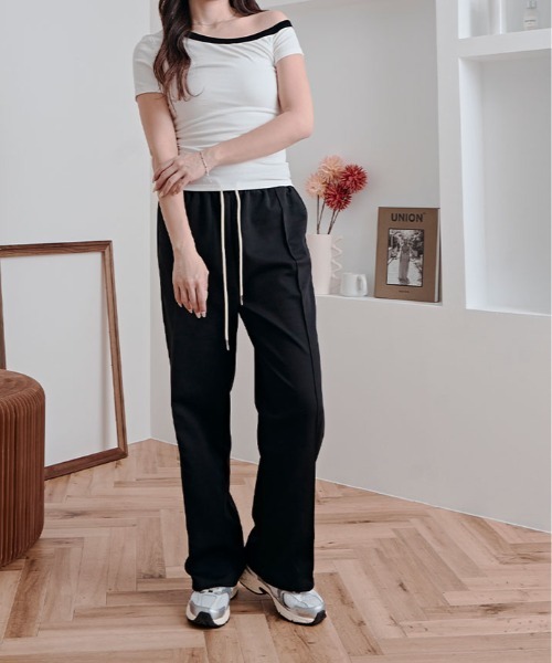 kirakiraShop(キラキラショップ)の「リラックス感と美シルエットを両立した ウエスト ドロスト イージー ワイドパンツ(スウェットパンツ・レディース・オフホワイト/杢グレー/ブラック・FREE)」の9枚目の写真